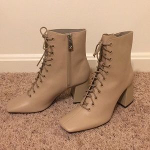 Zara Beige Block Heel Ankle Boots